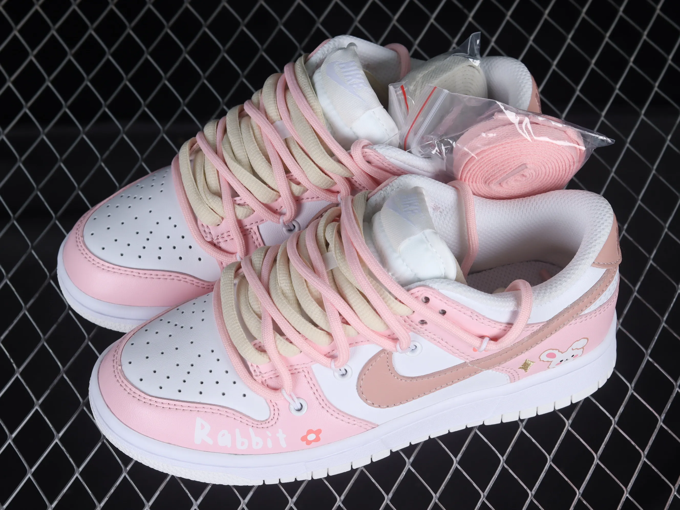 All categories Nk SB Dunk series Nk SB Dunk Low low-top sneakers Nk Dunk Low Year of the Rabbit limited edition Cute girly pink customized version of deconstructed strap casual sneakers DH9765-100